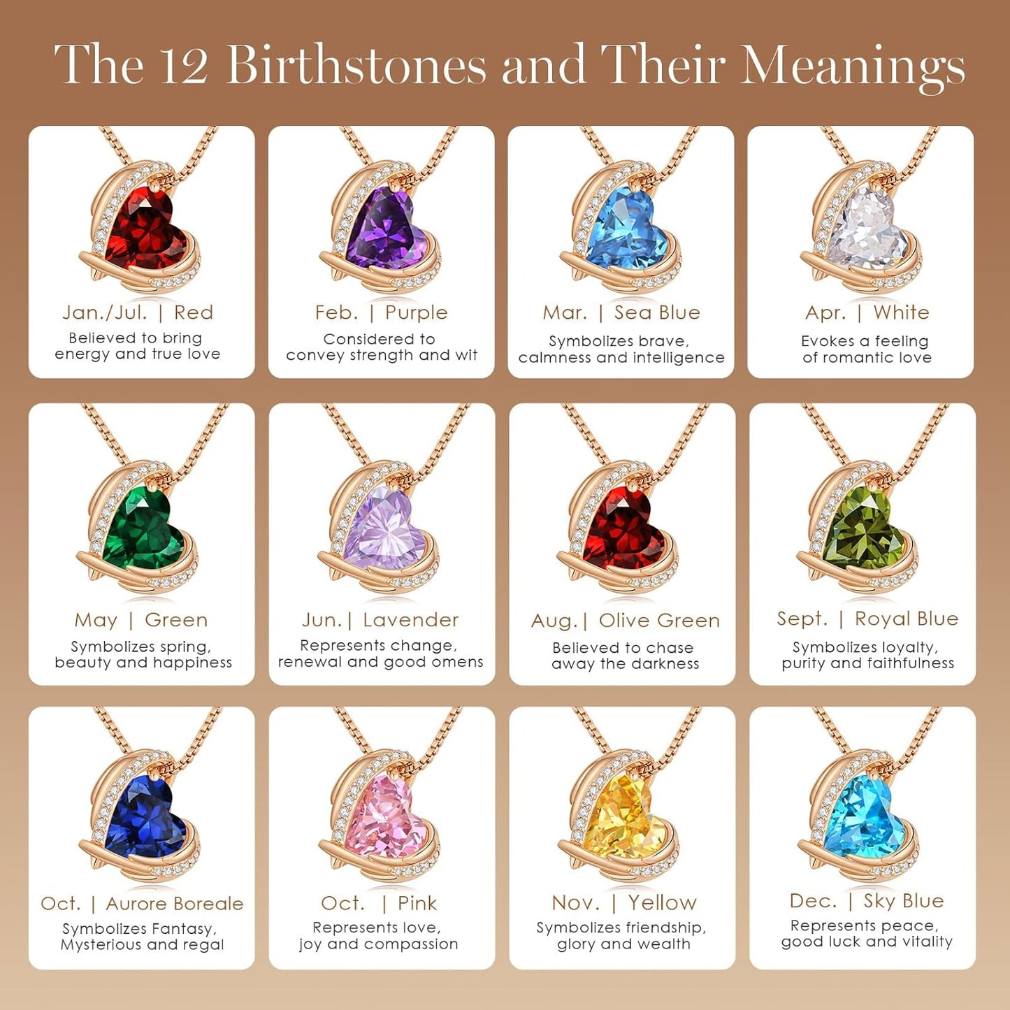 Mothers Day Gifts for Mom,Love Heart Pendant Necklaces for Women, Silver Tone Rose Gold Tone Birthstone Jewelry Gifts for Wife Her
