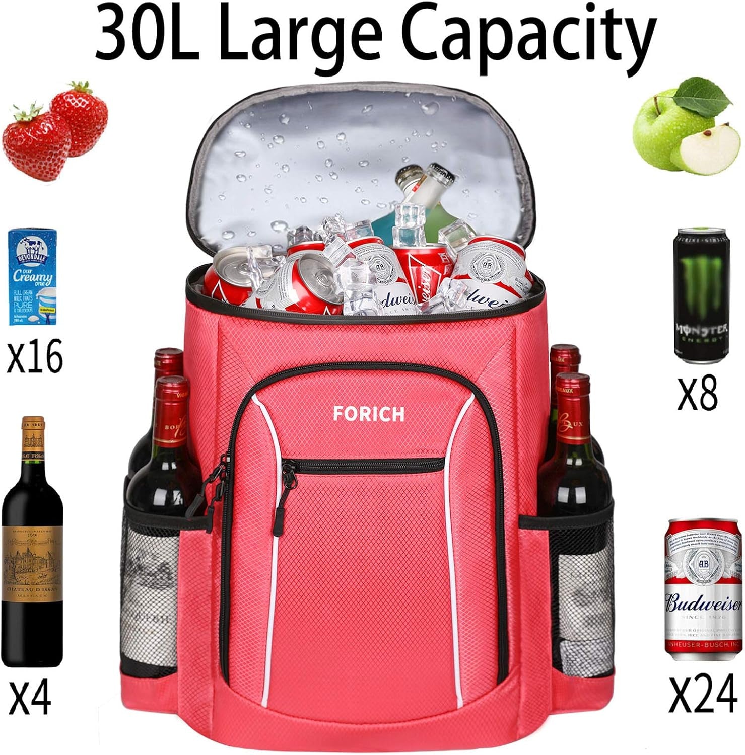 Insulated Cooler Backpack Lightweight Soft Cooler Bag Leakproof Backpack Cooler for Men Women to Lunch Work Picnic Beach Camping Hiking Park Day Trips, 30 Cans