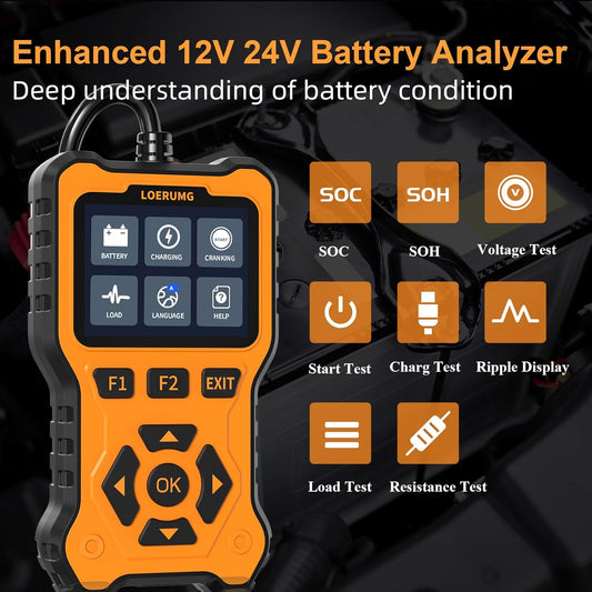 Car Battery Tester 12V 24V Load Tester,100-2000Cca Automotive Alternator Tester Battery Analyzer Digital Charg System Tester Scan Tool Crank System Tester for Truck Marine Motorcycle SUV Boat.