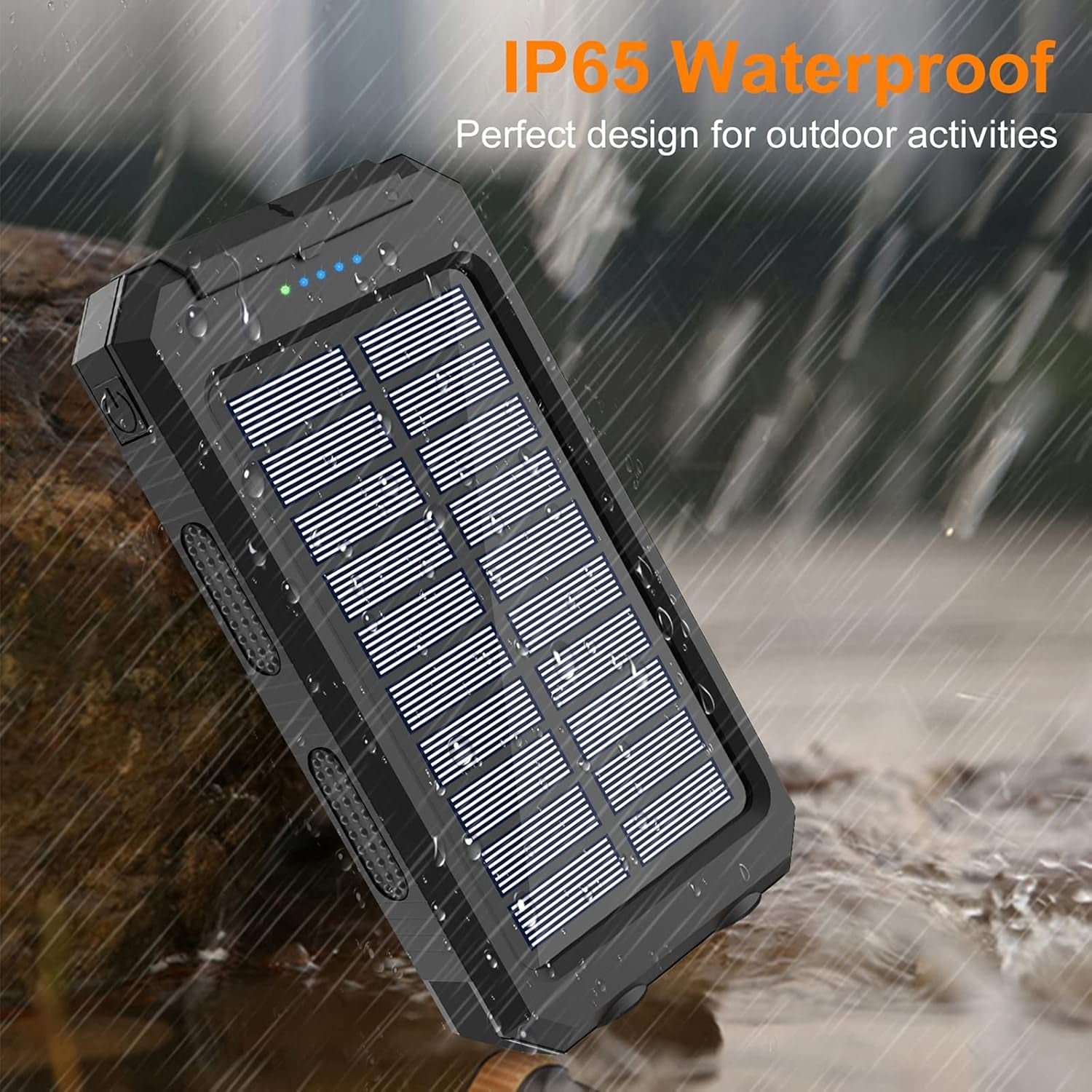 Solar Charger Power Bank, 38800Mah Portable Charger Fast Charger Dual USB Port Built-In Led Flashlight and Compass for All Cell Phone and Electronic Devices Black