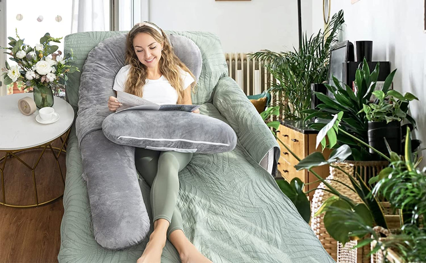 Pregnancy Pillows, U Shaped Pregnant Pillows for Sleeping, Maternity Full Body Support Pillow with Removable Velvet Cover, Gray